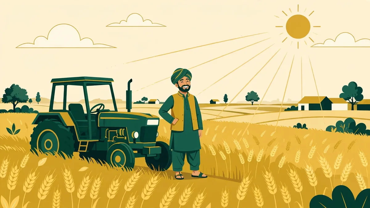 Green tractor in a Punjab wheat field