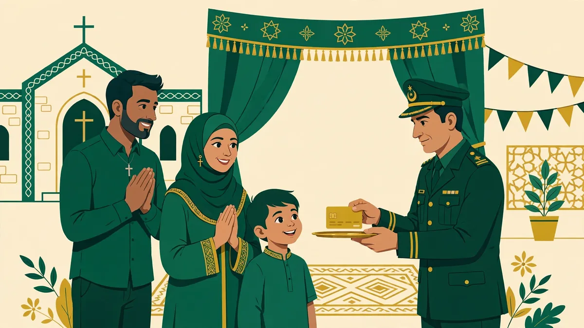 A minority family receiving a bank card at a ceremony in Punjab