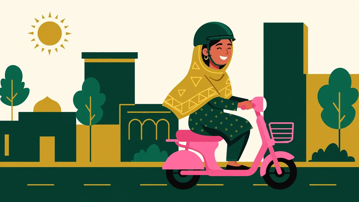 Sindh Pink EV Scooty Scheme — woman riding a pink electric scooter